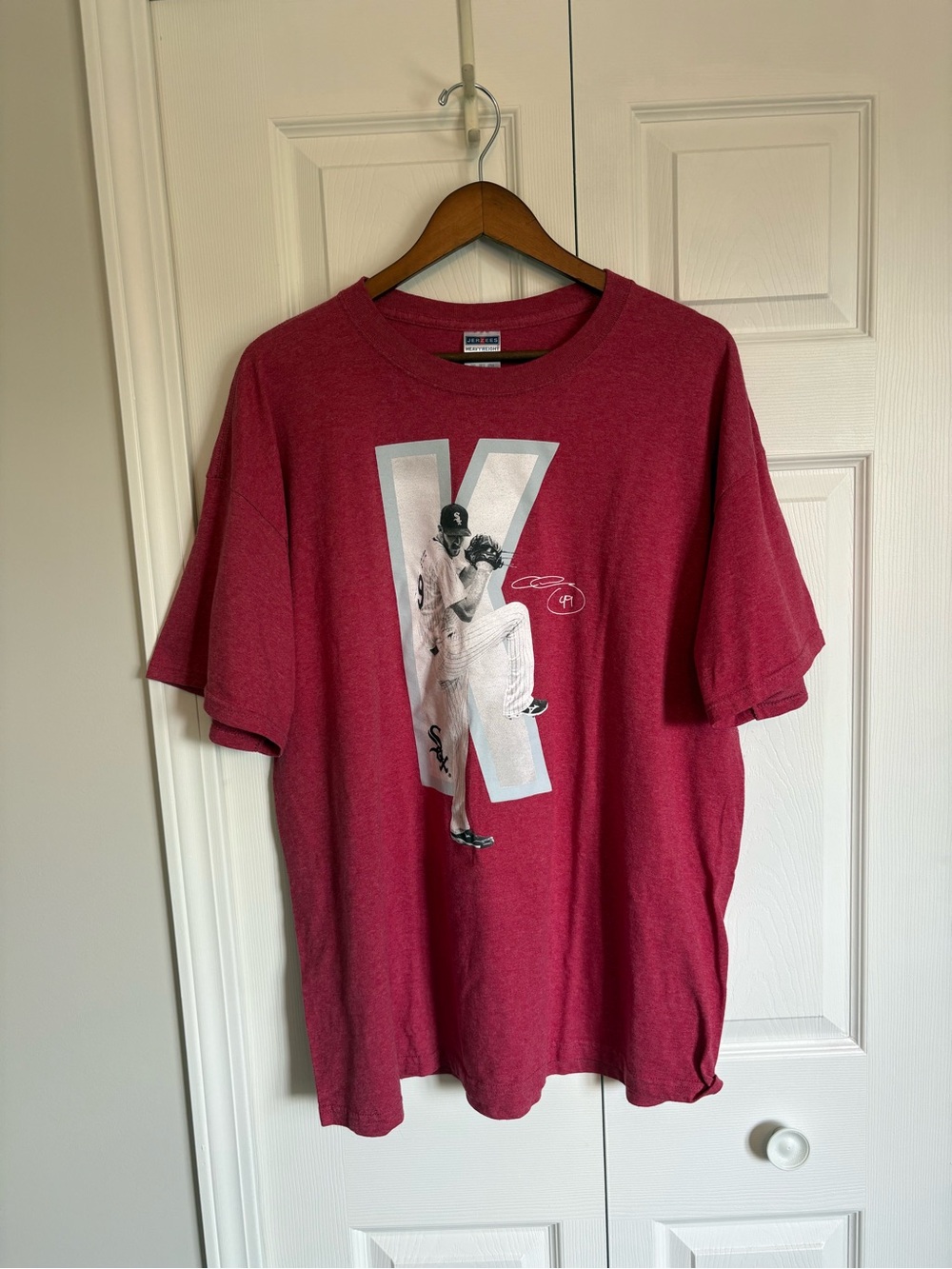 Jerzees Chicago White Sox Chris Sale K Graphic Red Tshirt XXL Heavyweight Cotton